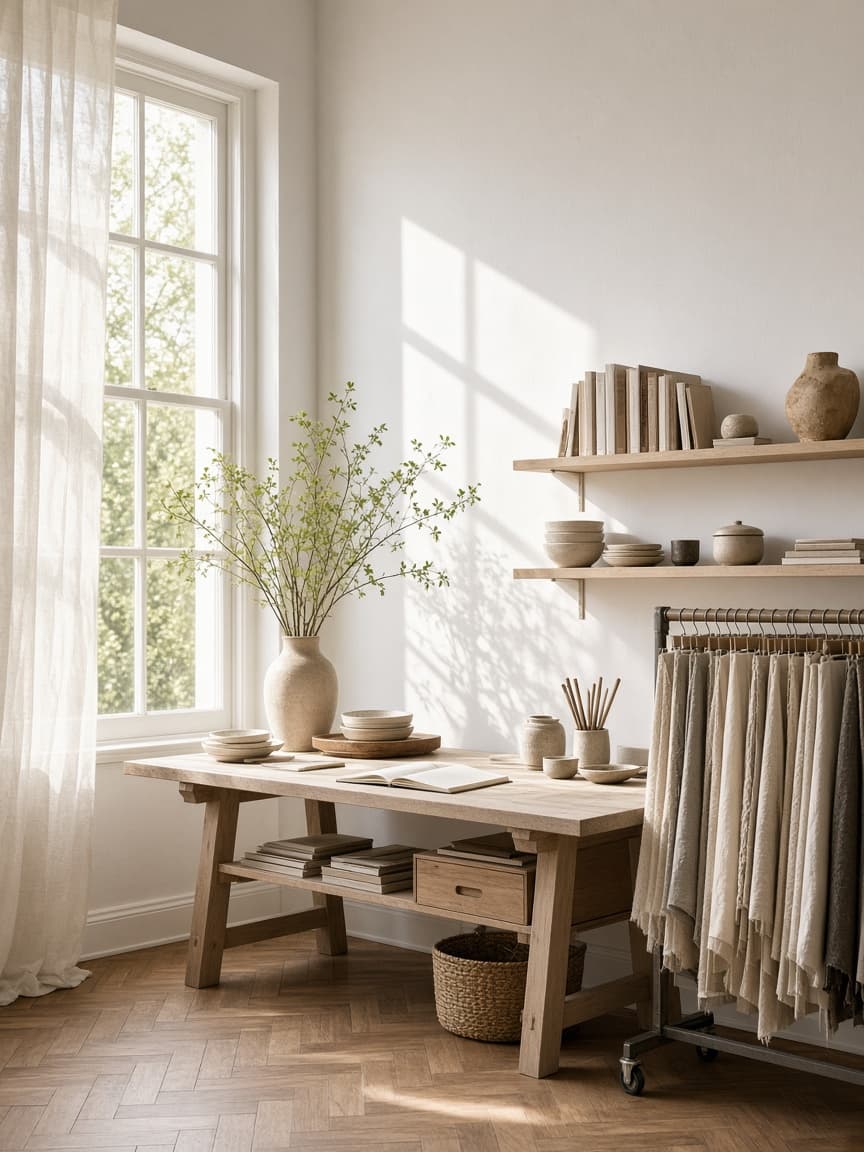 Pioneer Interiors studio — materials, finishes and furniture samples in Basaveshwar Nagar