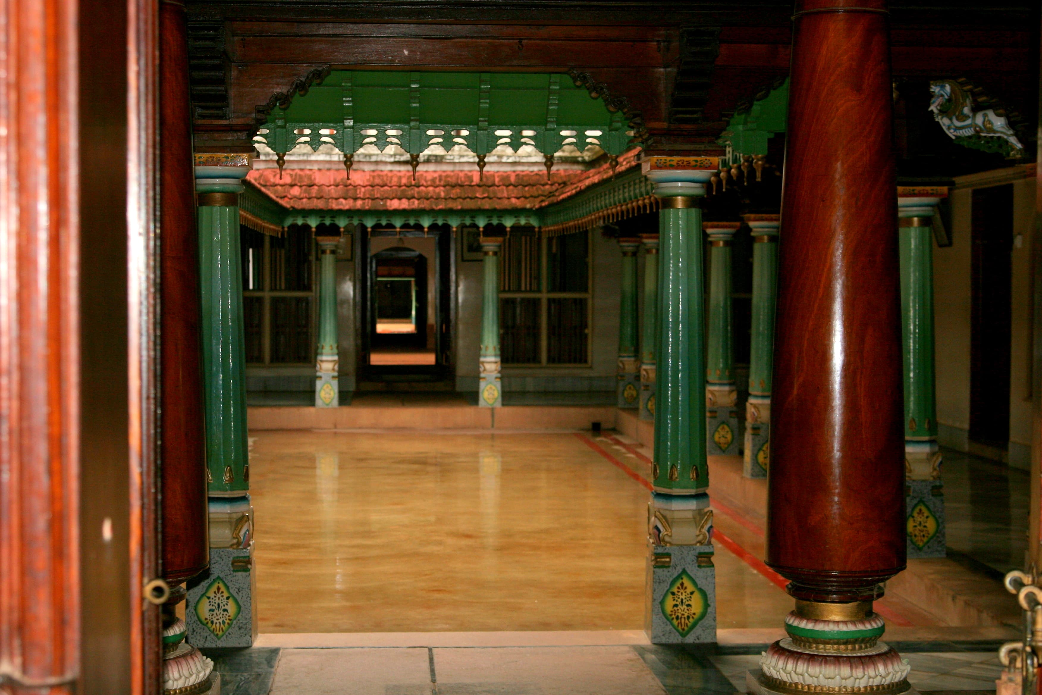 Traditional Chettinad courtyard hall in an Indian heritage home